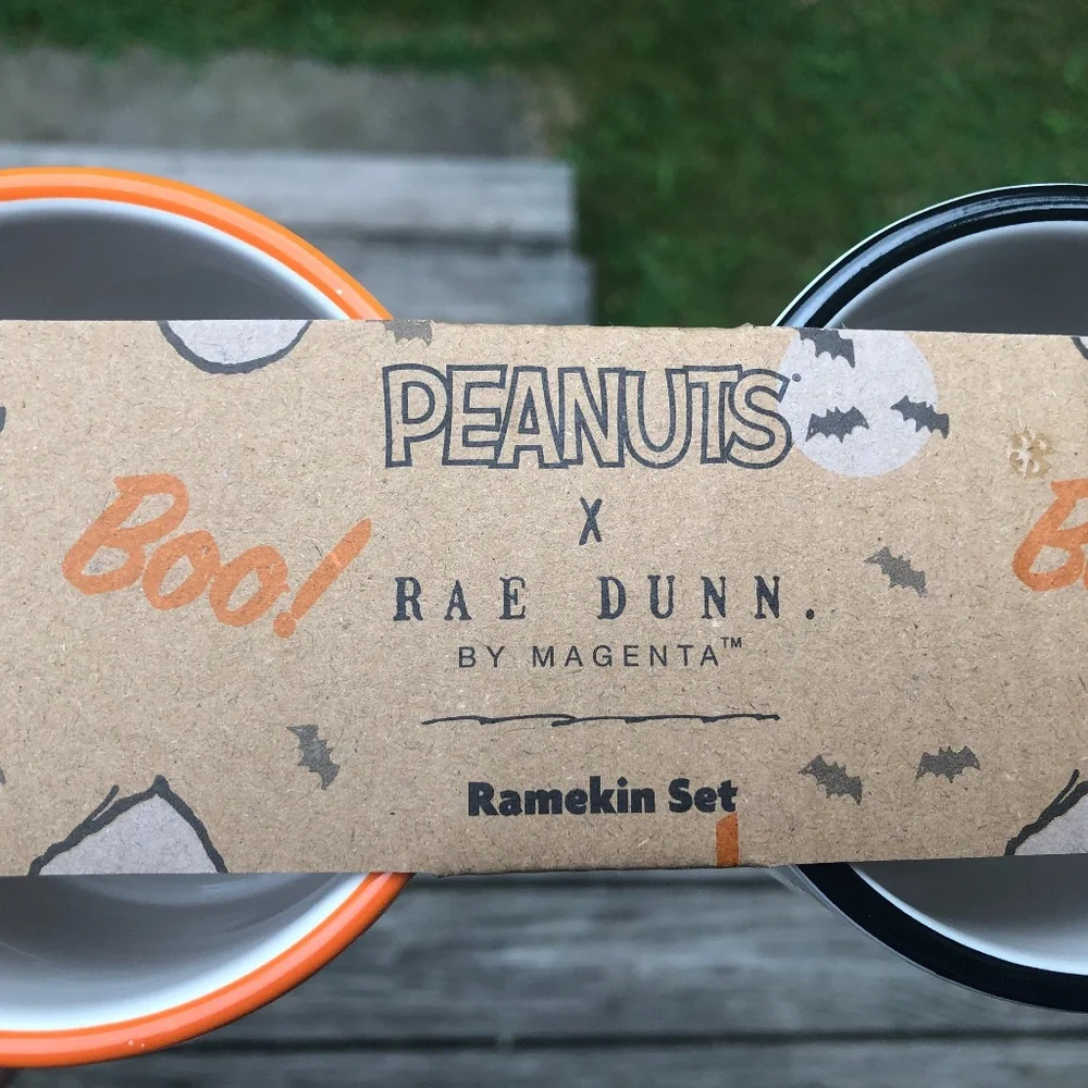 NWT Rae Dunn Peanuts Snoopy Halloween Set of 4 Ramekins Mini Baking Dishes
